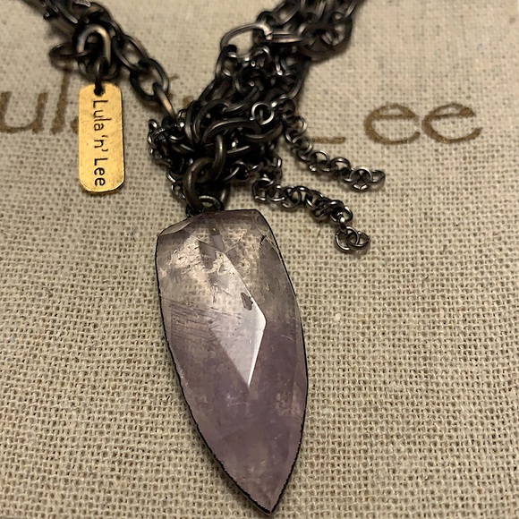 Lula N Lee Silver Multi Chain Link Bracelet W/Faceted Crystal Set in Bezel NWT - Picture 3 of 4